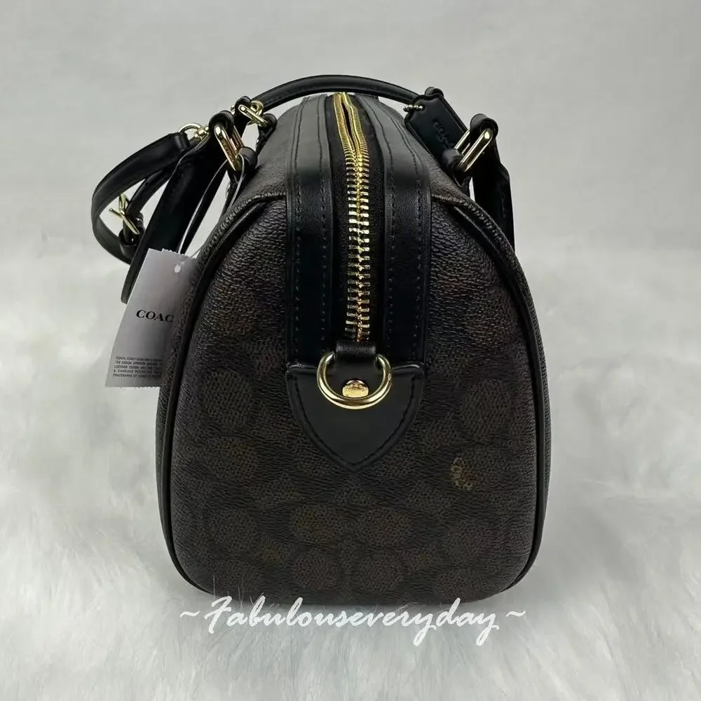 Coach Rowan Satchel Bag Crossbody Signature Canvas/Gold/Walnut/Black CV961 NWT - Picture 4 of 7